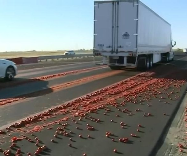 Watch: California highway covered in tomatoes for the second time in a week  - UPI.com