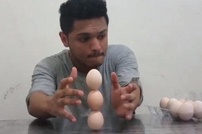 Man stacks three eggs for Guinness World Record