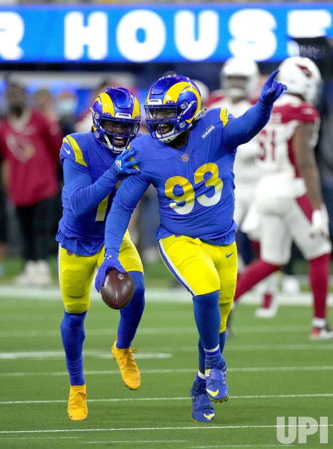 LA Rams Marquise Copeland Celebrates After Interception Against the Cardinals in Wild Card Playoff Game