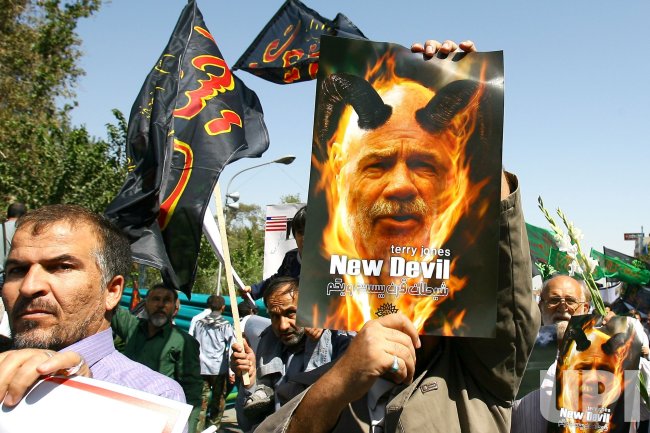 Iranians Demonstrate against Pastor Terry Jones' burn a Koran Day in Tehran