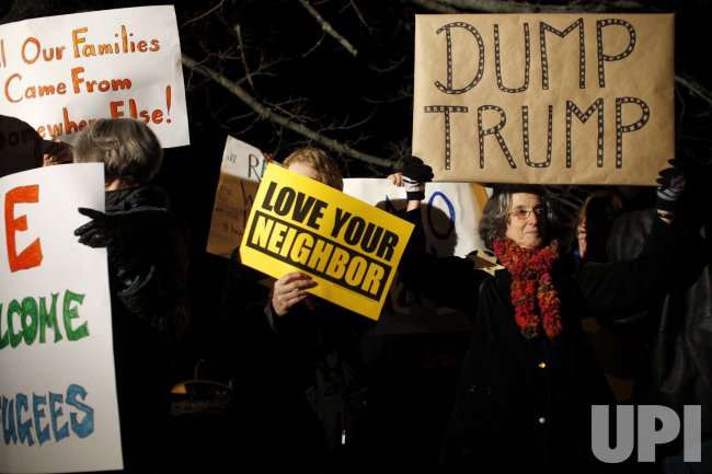 Protesters rally against Donald Trump in Portsmouth, New Hampshire