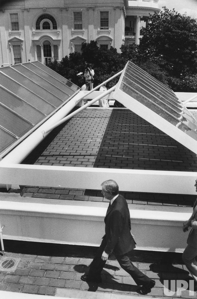 President Carter inspects solar panels installed at the White House