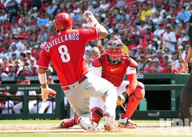 Phildelphia Phillies Nick Castellanos Tagged Out At Home