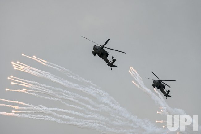 AH-64 Apache Attack Helicopters Fly During U.S.-South Korea Joint Drill