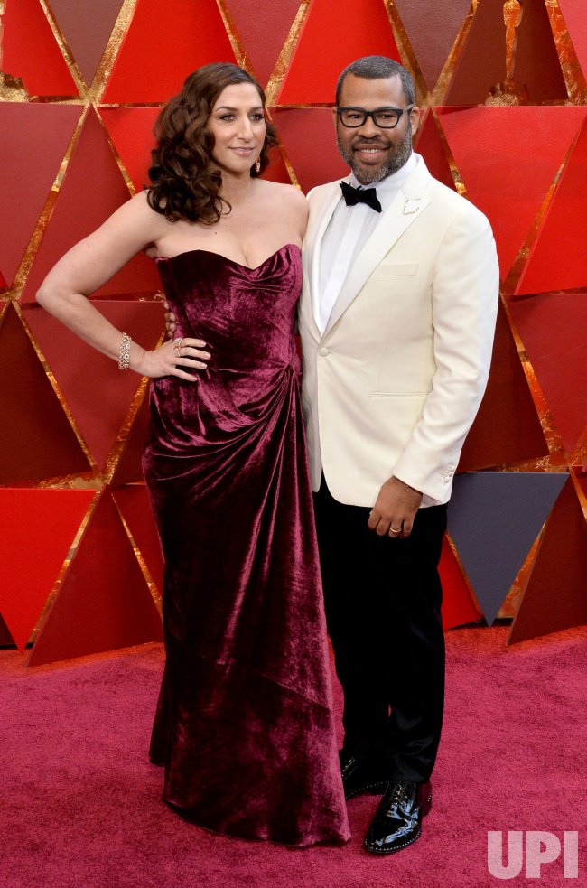 Chelsea Peretti and Jordan Peele arrive for the 90th annual Academy Awards in Hollywood
