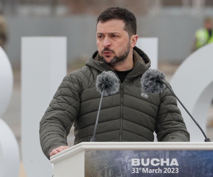 Zelensky visits Bucha on anniversary of massacre during Russian occupation