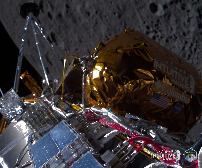 Odysseus moon lander tipped over onto side but functioning normally, company says