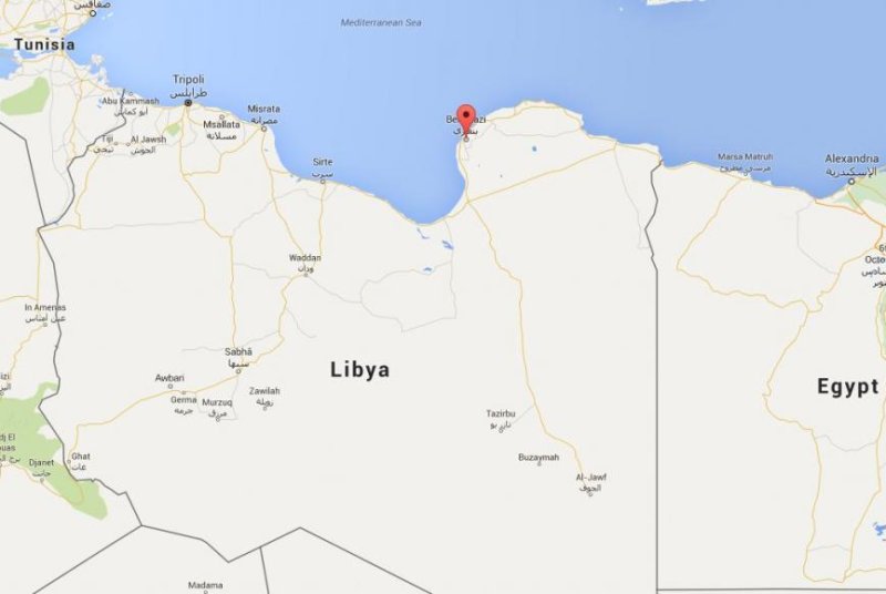 A car bomb exploded in front of the visitors’ entrance at Benghazi’s Jalaa Hospital, killing five people and wounding another 13. Screenshot/Google Maps