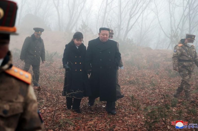 North Korean leader Kim Jong Un, pictured with his daughter Ju Ae, called for the military to prepare for nuclear counterattacks against South Korean and the United States, state media reported Monday. Photo by KCNA/UPI