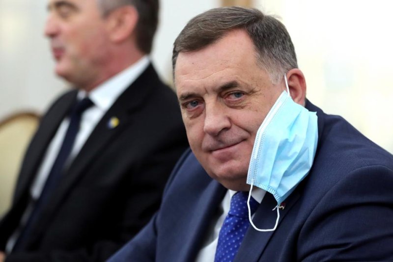 Bosnia's Milorad Dodik poses at a meeting with the Deputy Assistant U.S. Secretary of State Gabriel Escobar in Sarajevo, Bosnia and Herzegovina on December 8. The Treasury applied sanctions against him on Wednesday. File Photo by Fehim Demir/EPA-EFE