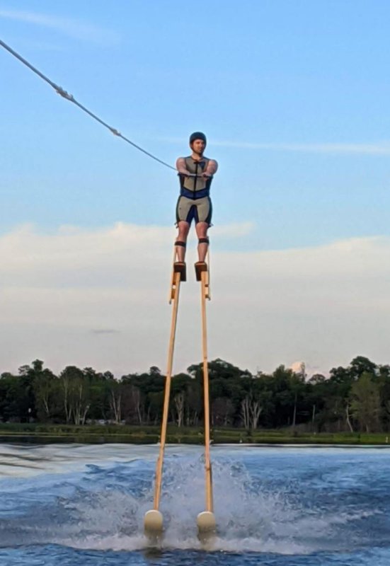Chris Dens unofficially broke a world record when he went water skiing in Minnesota on 11-foot stilts. Photo courtesy of VisitBrainerd.com