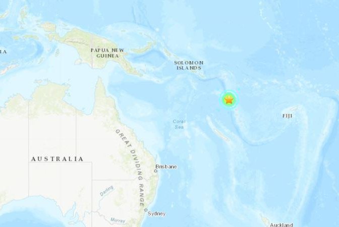A 7.0-magnitude earthquake shook the Pacific archipelago of Vanuatu on Sunday, trigguring a tsunami warning in nearby waters. U.S. Geological Survey image