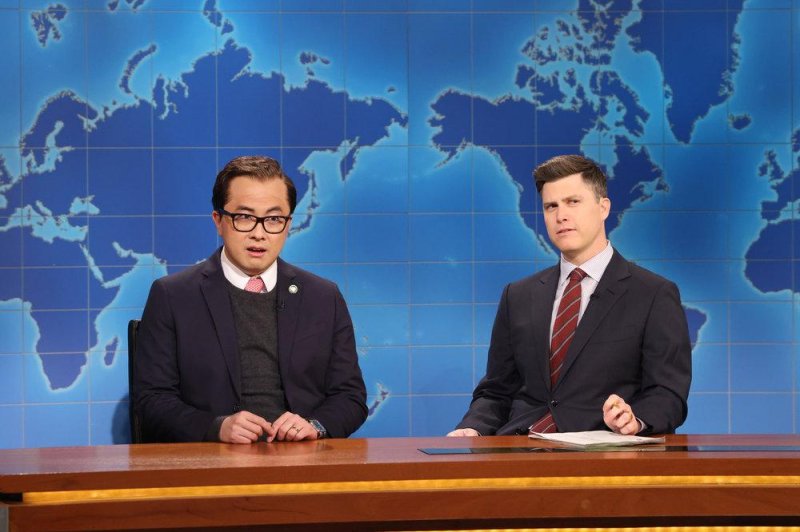 Bowen Yang (L) and Colin Jost on "Saturday Night Live." Photo courtesy of NBC