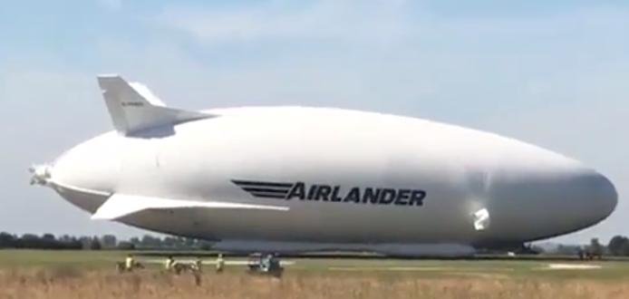 The 300-foot-long Airlander 10, the world's largest aircraft, crashed near London on its second flight Wednesday. Screenshot from YouTube