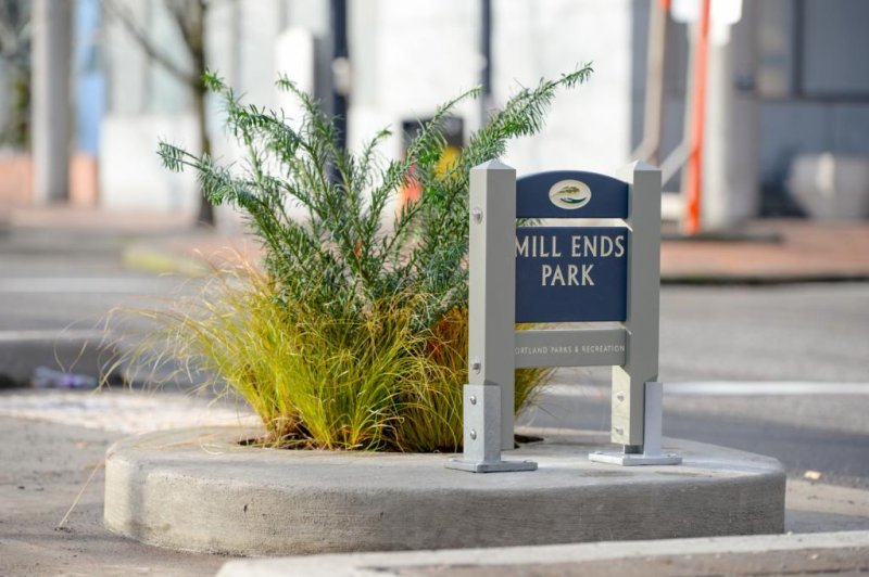 Mill Ends Park, the world's smallest park, returned to Portland, Ore., after being demolished as part of a road construction project. Photo courtesy of Portland Parks &amp; Recreation