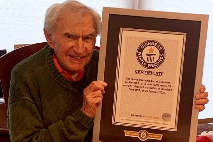 Dr. Howard Tucker of Cleveland, who holds the Guinness World Record for being the world's oldest practicing doctor, is now 100 years old and has no plans to retire. Photo courtesy of Guinness World Records