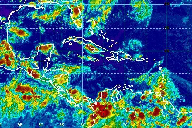 Tropical Storm Don, lower right near Venezuela and Guyana, triggered watches and warnings throughout the Caribbean Tuesday. Image courtesy NOAA