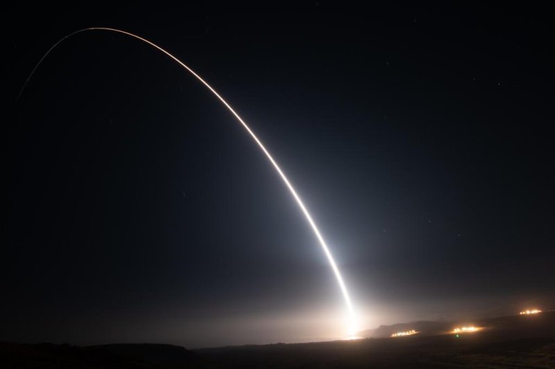 An Air Force Global Strike Command unarmed Minuteman III intercontinental ballistic missile is launched during an operational test Wednesday morning from Vandenberg Space Force Base, Calif. Photo by Michael Peterson/U.S. Space Force