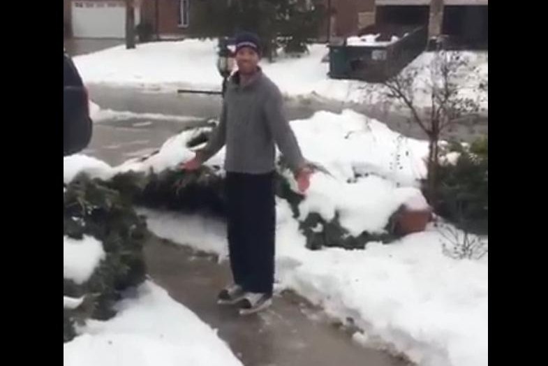 Ontario man ice skates down road after rain freezes