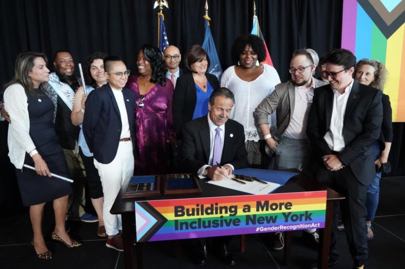 New York Gov. Andrew Cuomo signs the Gender Recognition Act into law on Thursday. Photo courtesy of New York Gov. Andrew Cuomo/<a href="https://www.flickr.com/photos/governorandrewcuomo/51268348581/in/datetaken/">Flickr</a>