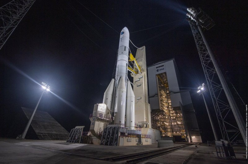 The European Space Agency's new Ariane 6 rocket undergoing a full-scale wet rehearsal on October 24 on the launch pad at Europe’s Spaceport in Kourou, French Guiana. Photo courtesy European Space Agency