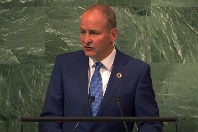 Ireland's Prime Minister Micheal Martin urges the United Nations to strengthen its "political will" to solve world crises in his address Thursday to the U.N. General Assembly in New York. Photo courtesy of United Nations General Assembly.