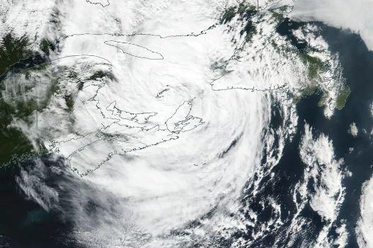 A satellite image shows Hurricane Fiona on Saturday as it swirled over Atlantic Canada. Image courtesy of NASA WorldView