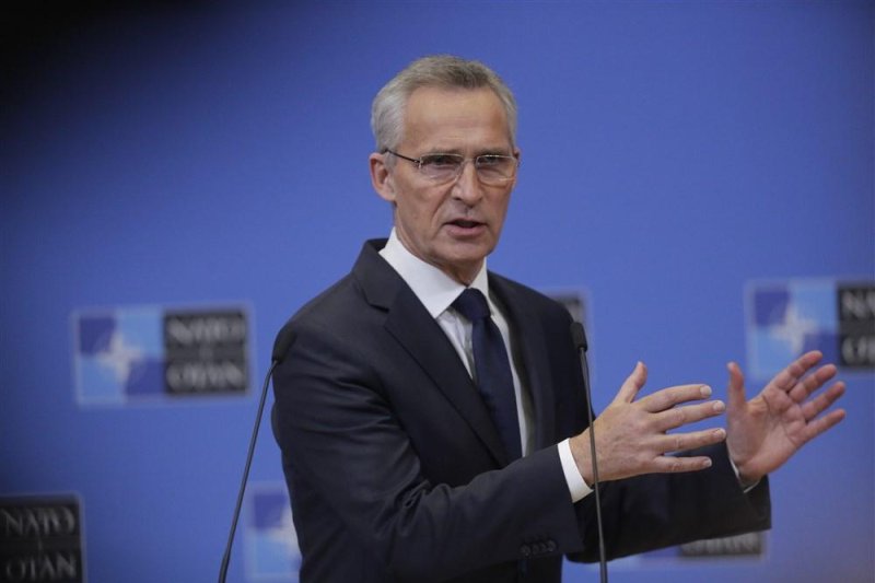 NATO Secretary General Jens Stoltenberg speaks during a press conference after a NATO ambassador meeting at Alliance headquarters in Brussels, Belgium,, on Wednesday. Photo by Olivier Hoslet/EPA-EFE