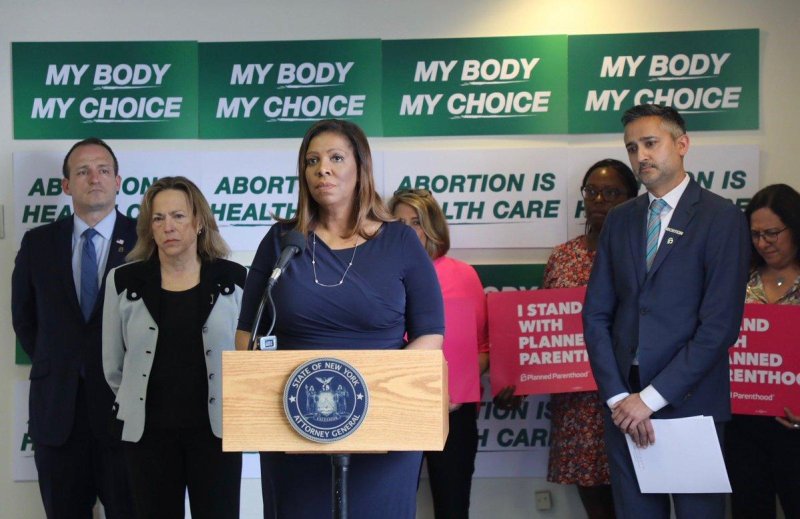 New York Attorney General Letitia James (C) announced a lawsuit against radical anti-abortion group Red Rose Rescue on Thursday. Photo courtesy of New York Attorney General Letitia James/Twitter