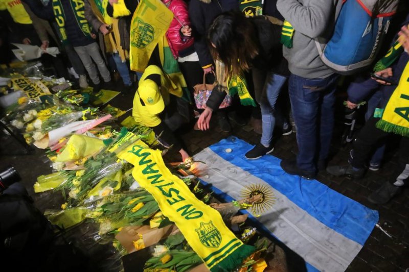 A vigil is held in Nantes, France, Tuesday for missing soccer star Emiliano Sala. Photo by Eddy Lemaistre/EPA-EFE
