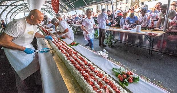 Five professional pastry chef's crafted the world's longest French strawberry cake in celebration of the annual strawberry festival.  Photo courtesy of Guinness World Records