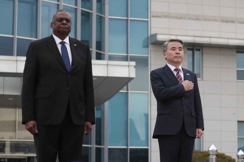 U.S. Defense Secretary Lloyd Austin and South Korean Defense Minister Lee Jong-sup held talks Tuesday in Seoul. Photo courtesy of Republic of Korea Ministry of Defense