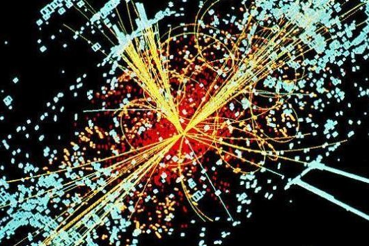 CERN's simulated data example of a collision between two protons producing a Higgs boson. (CERN)