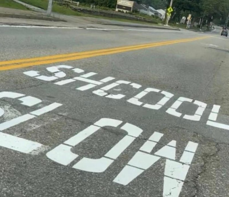 The word "SCHOOL" is misspelled as "SHCOOL" on the road outside Mountview Middle School in Holden, Mass. Photo courtesy of the Town of Holden/Facebook