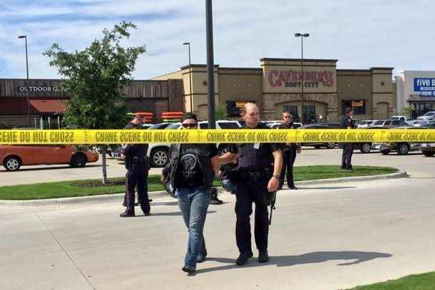 Waco, Texas, police on the scene of a deadly shooting at a Central Texas shopping center on Sunday that started after a fight broke out among three rival biker gangs, officers said. Photo courtesy of Waco Police Department/Facebook