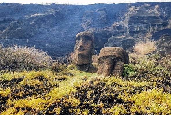 Fire has caused "irreparable damage" to some of the famous Easter Island statues, according to the director of management and maintenance at the UNESCO World Heritage site. Photo courtesy of Rapa Nui Natural Park/<a href="https://www.facebook.com/MuniRapaNui/posts/pfbid0jh3EutfRtv8iw8tS7PtxRhipp6sZjuBuG1CTW5yc46RGfYtNVpgjLXBjBCvATDGcl">Facebook</a>
