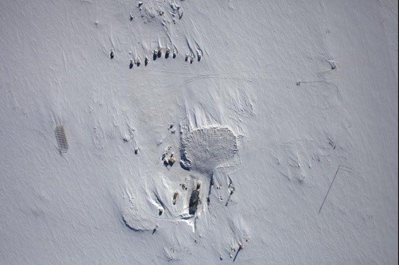A satellite image shows a research station in East Antarctica’s Princess Elizabeth Land. Photo by NASA/EO