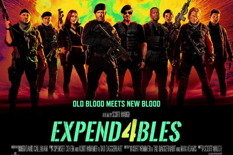 From left, Randy Couture, Andy Garcia, Megan Fox, Jason Statham, Sylvester Stallone, 50 Cent, Tony Jaa, Dolph Lundgren and Iko Uwais are "Expend4bles." Photo courtesy of Lionsgate
