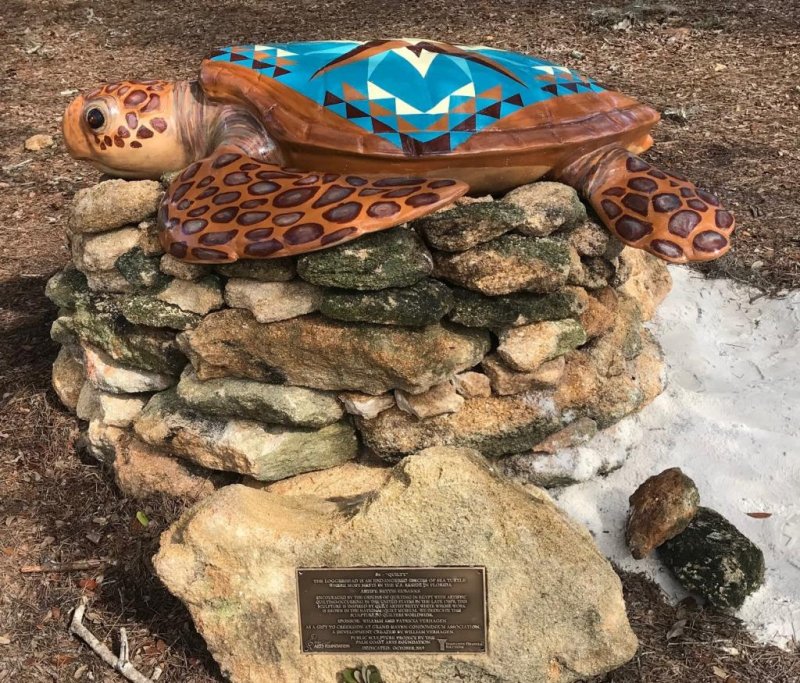 A fiberglass turtle sculpture named "Quilty" was stolen from&nbsp;The Palm Coast Arts Foundation's Turtle Trail in Florida. The foundation is offering a $2,000 reward for the sculpture's return. <a href="https://www.facebook.com/palmcoastartsfoundation/photos/pcb.3219311531680671/3219310161680808">Photo courtesy of the Palm Coast Arts Foundation/Facebook</a>