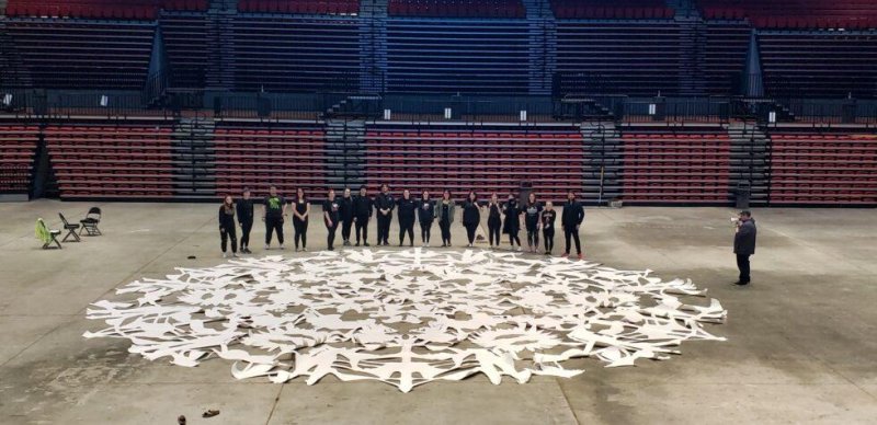 An advanced photography class at Northern Illinois University's School of Art and Design broke a Guinness World Record by assembling the world's largest paper snowflake. Photo courtesy of NIU School of Art and Design