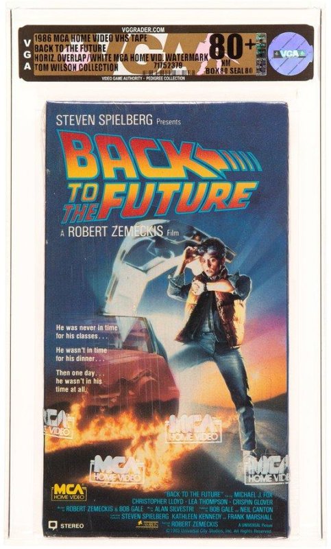 A sealed VHS copy of "Back to the Future" from 1986 was auctioned for $75,000. The tape came from the collection of star Tom Wilson. Photo courtesy of Heritage Auctions