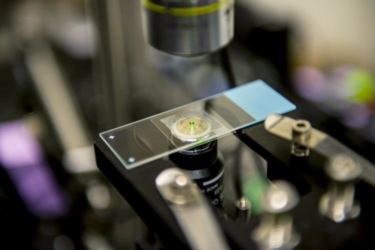 The nanocrystal turns green as it cools. Photo by Dennis Wise/University of Washington