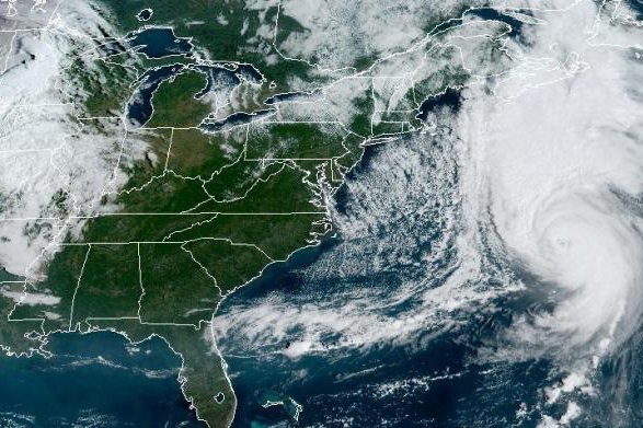 Hurricane Fiona is seen in the Atlantic basin early on Thursday. The Category 4 storm is moving to the northeast toward Bermuda, but is not expected to make landfall in the United States. Image courtesy NOAA/NHC