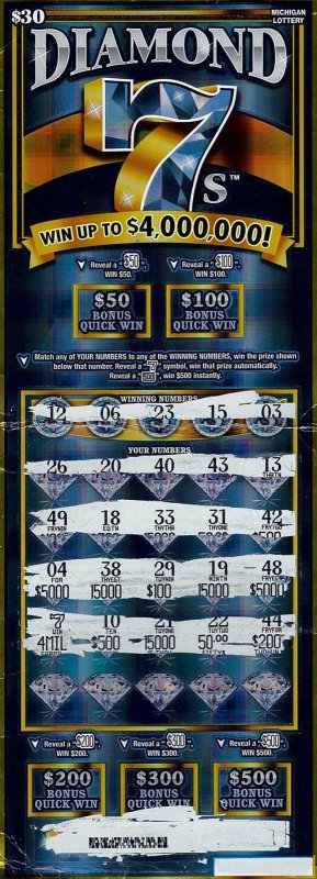 A Macomb County, Mich, man bought the last two Diamond 7s scratch-off tickets at his local store and won the $4 million top prize. Photo courtesy of the Michigan Lottery