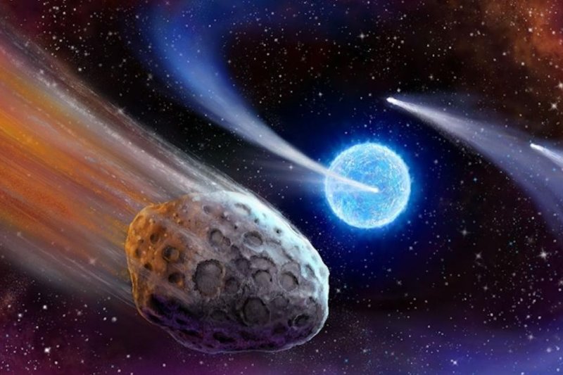 An artist's rendering shows a trio of exocomets circling a faint star. Photo by Danielle Futselaar/MIT News