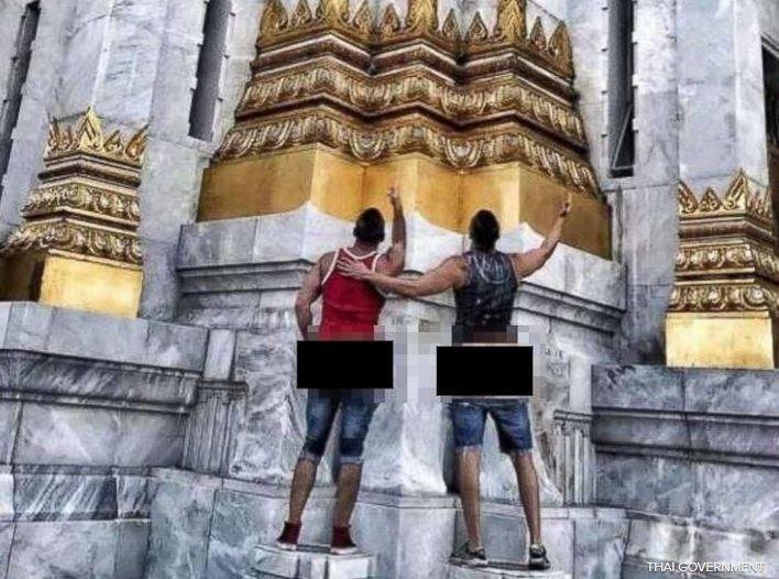 Thai officials arrested Joseph and Travis Dasilva after finding their Instagram photos, which showed them exposing their buttocks in front of a Buddhist temple. Photo by Joseph and Travis Dasilva via Thailand government