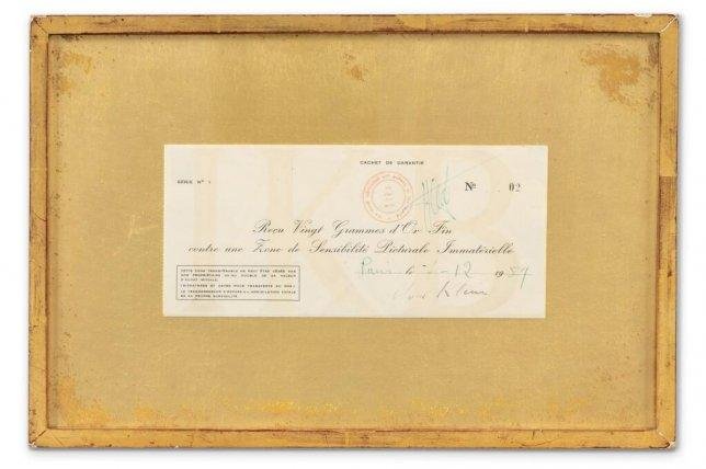A receipt for a piece of invisible Yves Klein artwork was auctioned for nearly $1.2 million. Photo courtesy of Sotheby's