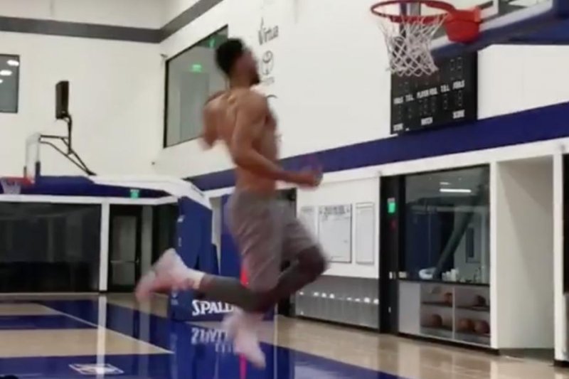 Philadelphia 76ers forward Ben Simmons shows off his dunking ability Saturday at the Sixers' training facility in Camden, N.J. Photo courtesy of Ben Simmons/Instagram