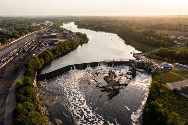 Conservation groups are pushing for four dams on Maine's Kennebec River, including the Lockwood Dam in Waterville, to be removed to make way for spawning salmon and other migratory fish. Photo by J.Monkman/NRCM