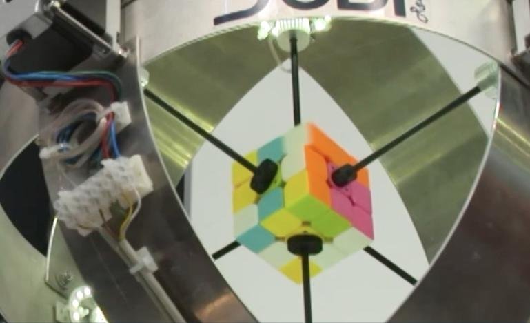 A robot broke it's own Guinness World Record for fastest robot to solve a Rubik's Cube by solving the puzzle in 0.637 seconds. Screen capture/Guinness World Records/YouTube